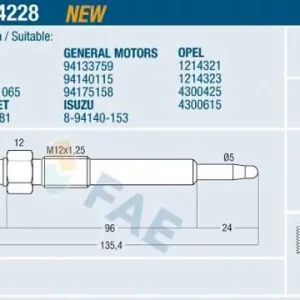 Świeca żarowa FAE 74228 Darmowa dostawa